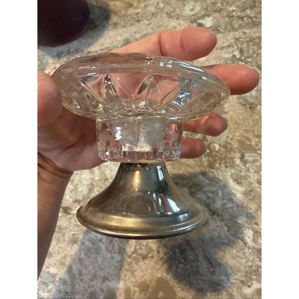 Vintage Glass Silver Played Candlestick  3.5